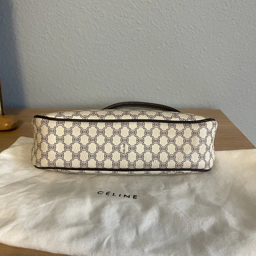 CELINE Macadam Triomphe Monogram Pochette Shoulder Bag- Vintage Off White Brown - Picture 12 of 12